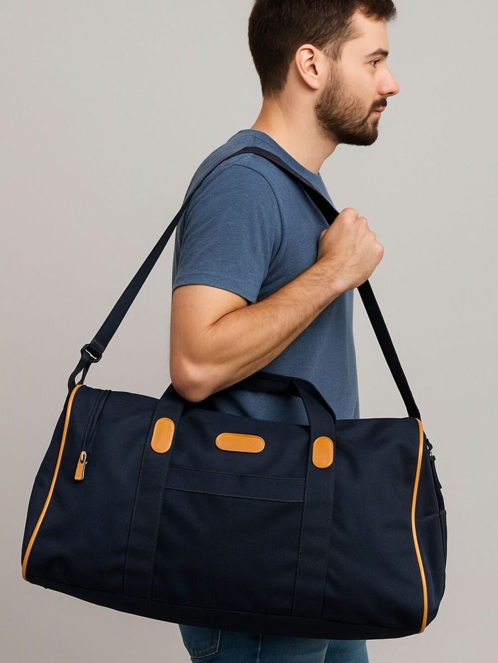 London Fog Large Duffle Weekender Bag Navy Tan